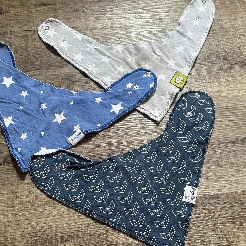 Stylish Kids Bandana Bib Set - Blue, Gray, and Navy